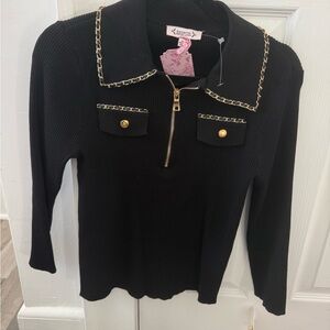 Nanette Lepore Black Sweater with Gold Accents